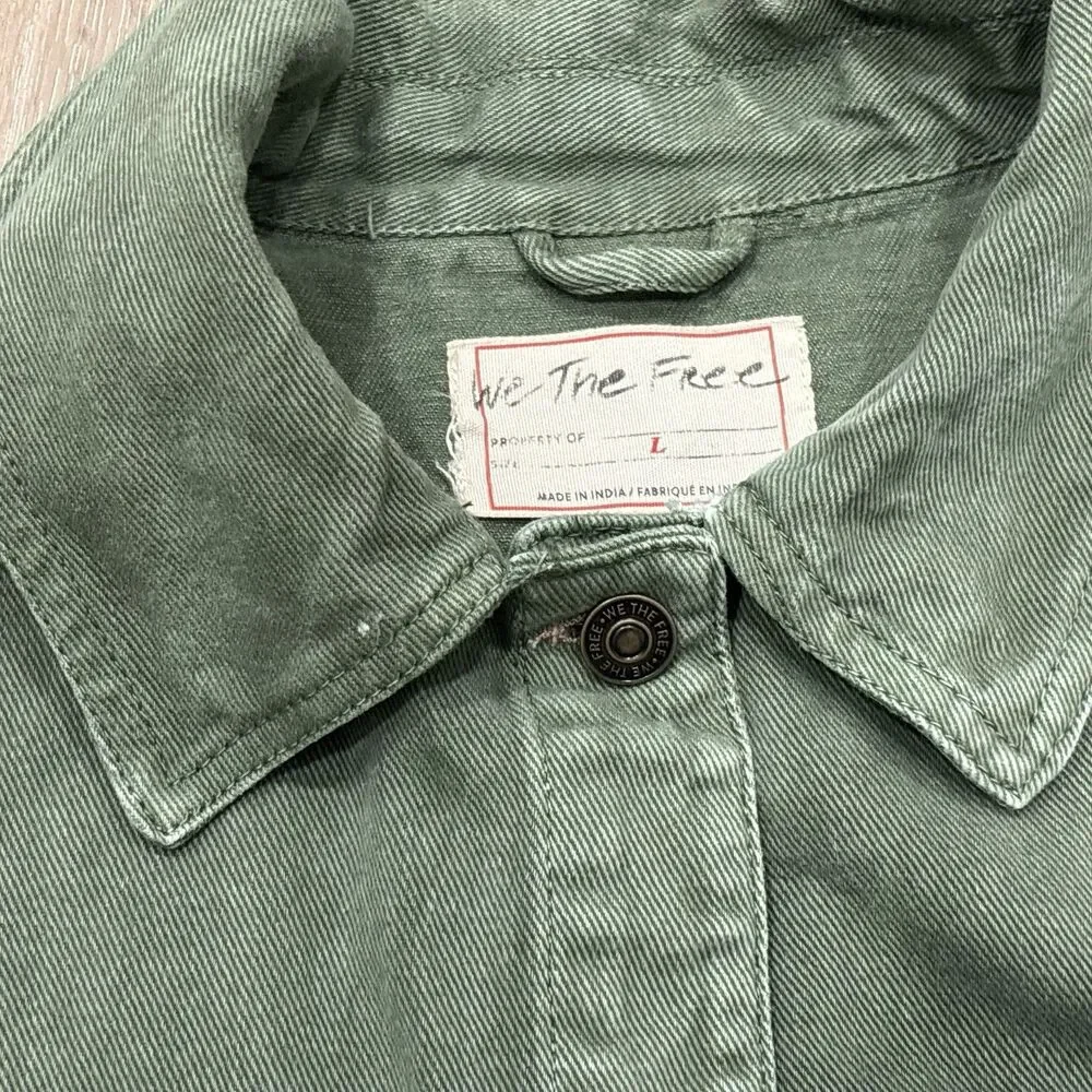 We The Free People Madison City Denim Jacket Large Green Oversized Grunge Boho - Picture 9 of 14